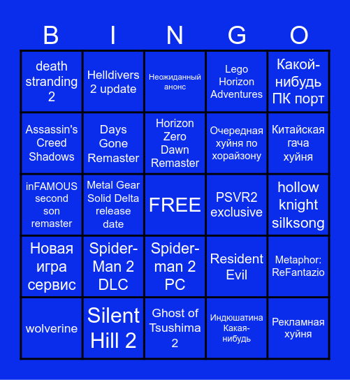 State Of Play Bingo Card