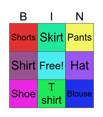 Clothes Bingo Card