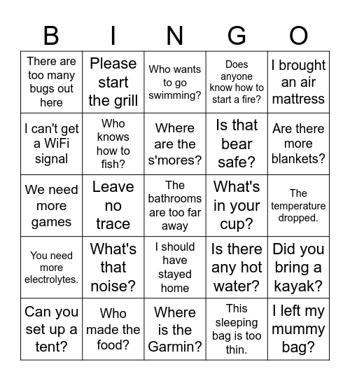 Camp DOE Bingo Card