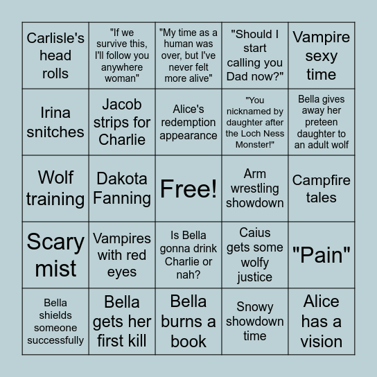 Breaking Dawn Bingo Card