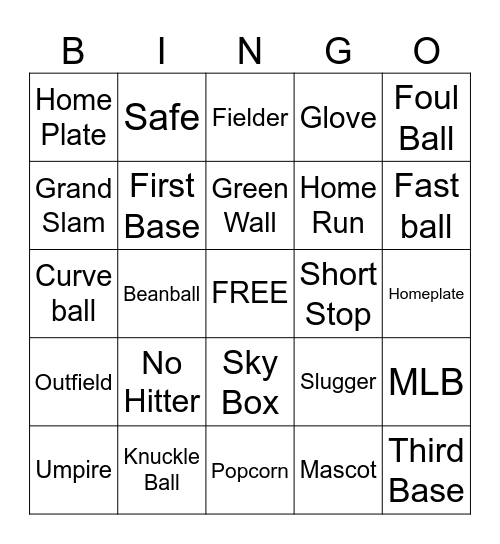 Baseball Bingo Card