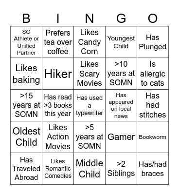 SOMN Staff Bingo Card