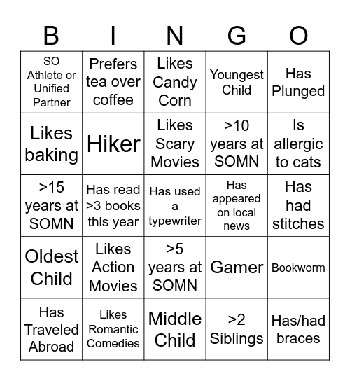 SOMN Staff Bingo Card