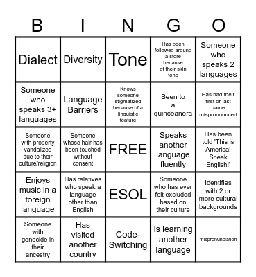 Linguistic Multiculturalism Bingo Card