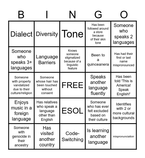 Linguistic Multiculturalism Bingo Card