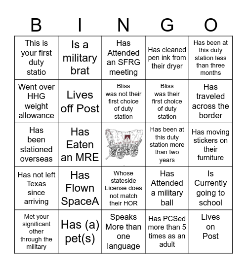 Modern Pioneer Spouse Bingo Card