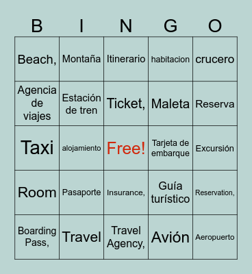 Vacaciones Bingo Card