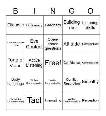 Communication Skills Bingo Card