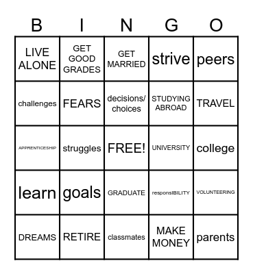 DREAMS AND FEARS Bingo Card