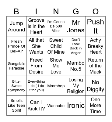 FP Singo Bingo 1990s Bingo Card