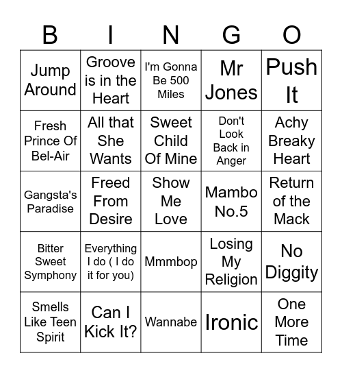 FP Singo Bingo 1990s Bingo Card