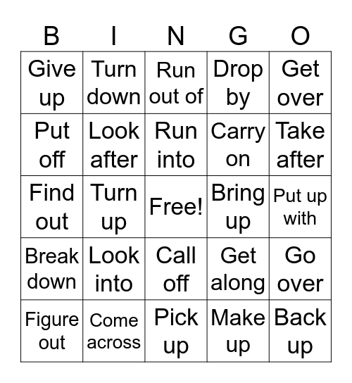 Phrasal Verbs Bingo Card