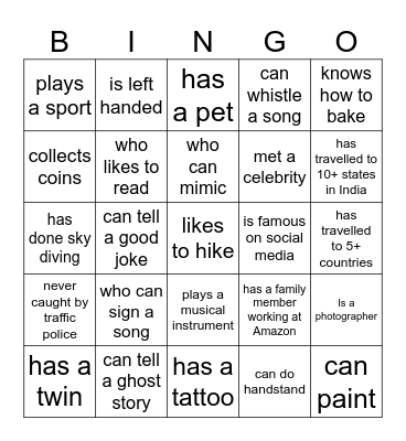 Get to Know You Bingo Card