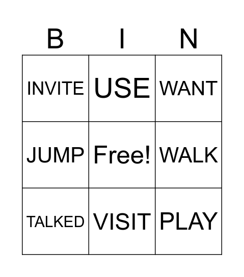 REGULAR PAST TENSE VERBS Bingo Card