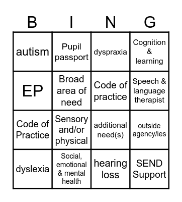 SEND PDM Bingo Card