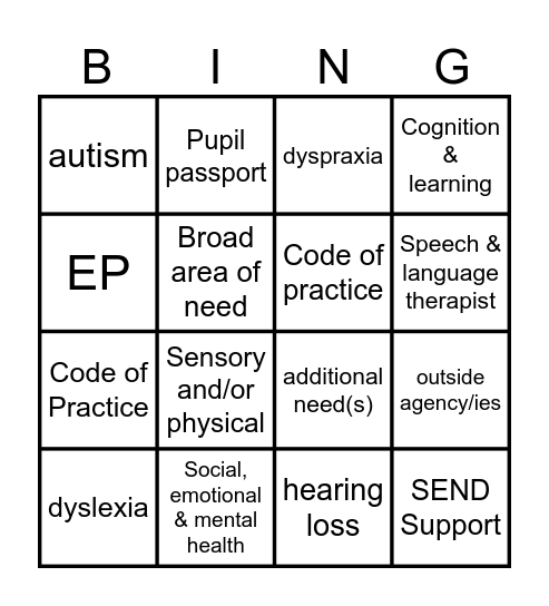 SEND PDM Bingo Card