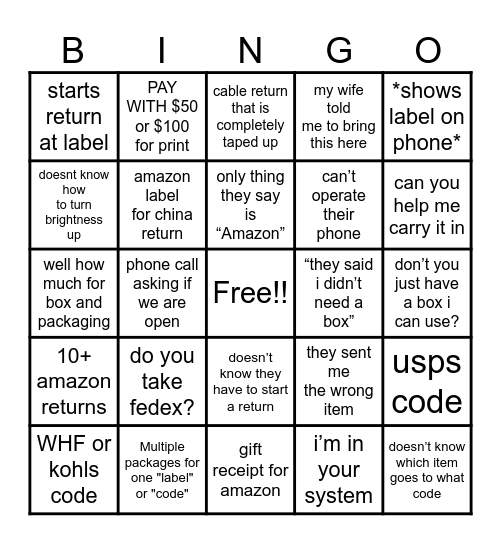 The UPS Store Bingo Card