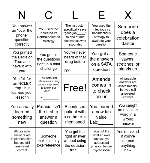 Kaplan NCLEX Prep Bingo Card