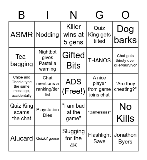 Quiz King Bingo Card