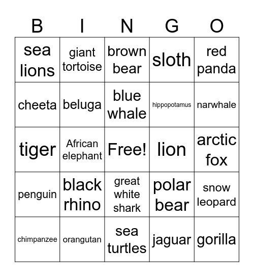 endangered species bingo Card