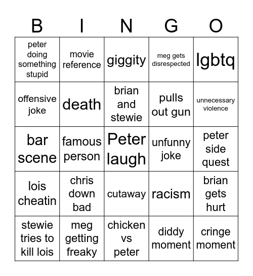 Family Guy Bingo Card