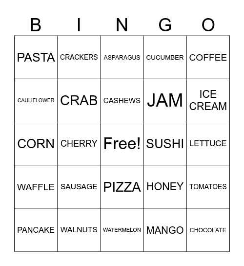 NUTRITION Bingo Card