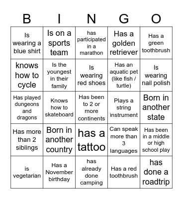 Speed Friending! Bingo Card