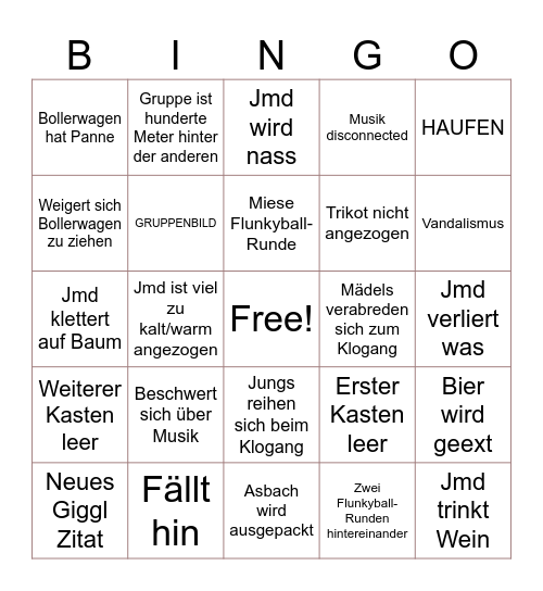 Bier-Wanderung Bingo Card