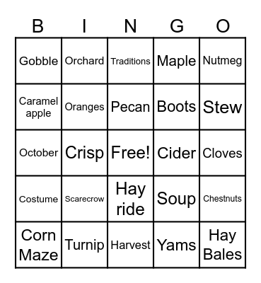 Harvest BINGO! Bingo Card