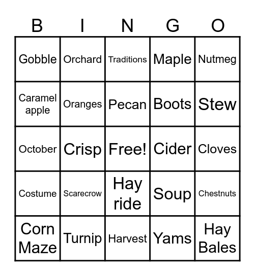 Harvest BINGO! Bingo Card