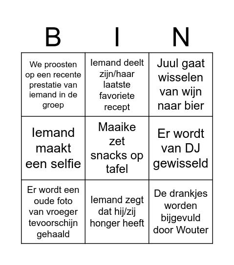 Vriendenweekend BINGO Card