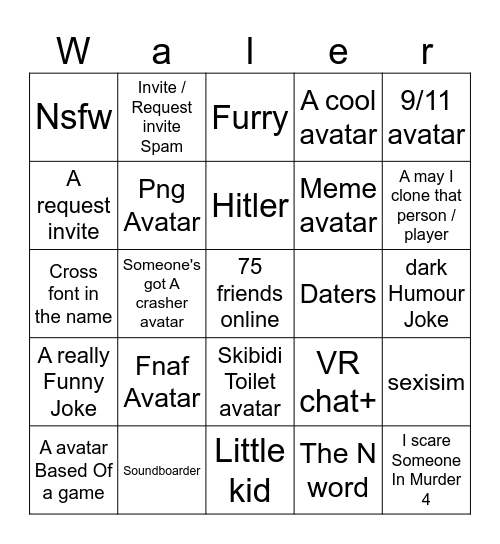 My Vrchat Bingo 5x5 Bingo Card