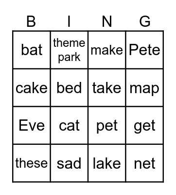 a / a_e / e / e_e Bingo Card