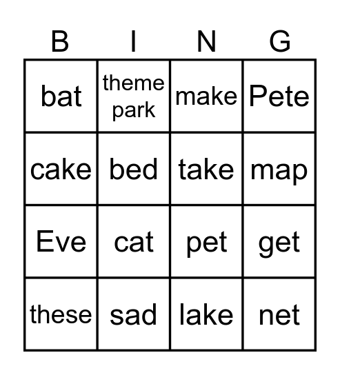 a / a_e / e / e_e Bingo Card