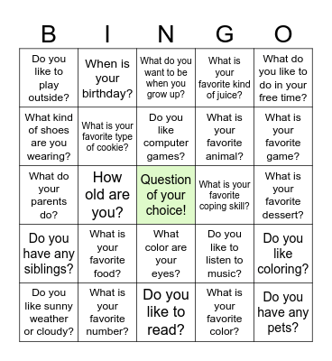 Get-to-know Bingo Card