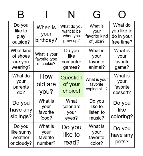 Get-to-know Bingo Card