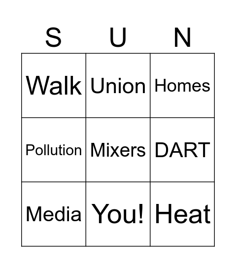 SUN Bingo Card