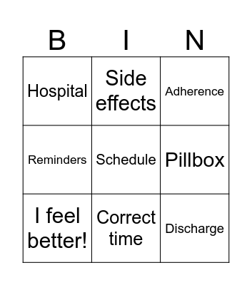 Medication Adherence Bingo Card