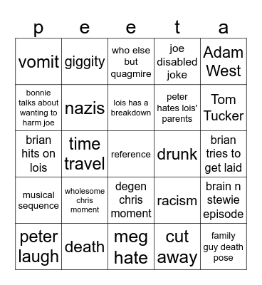 Family Guy Bingo Card