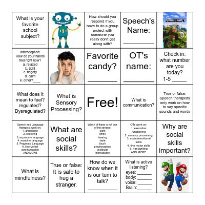 Speech and Occupational Therapy Bingo Card