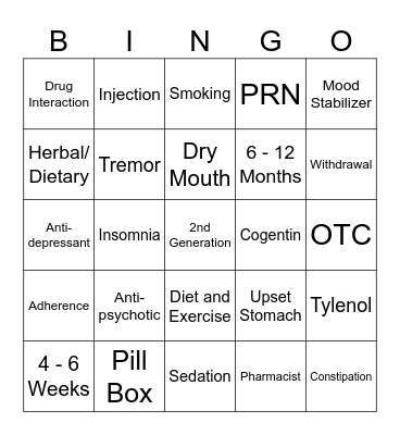 Medication Education Bingo Card