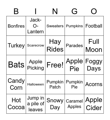 Fall Bingo Card
