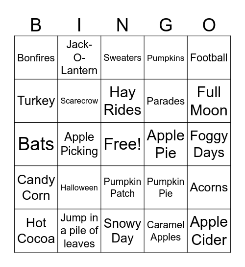 Fall Bingo Card