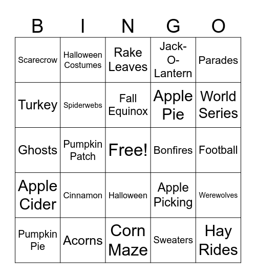 Fall Bingo Card