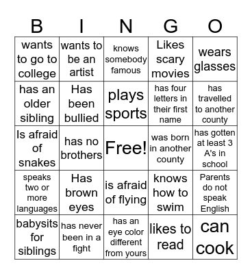 Getting to Know You Bingo Card