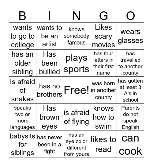 Getting to Know You Bingo Card