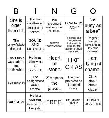 FIGURES OF SPEECH Bingo Card