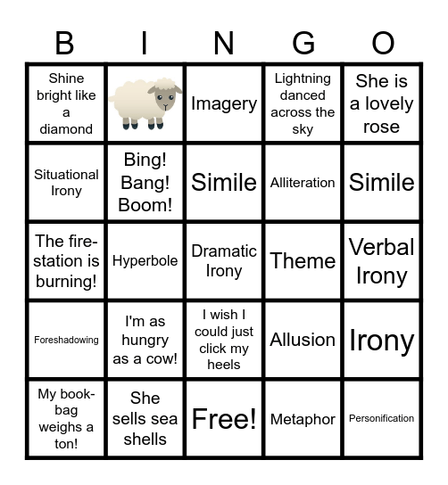 Literary Devices Bingo Card