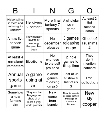 State of play Bingo Card