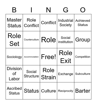 Social Structures Bingo Card